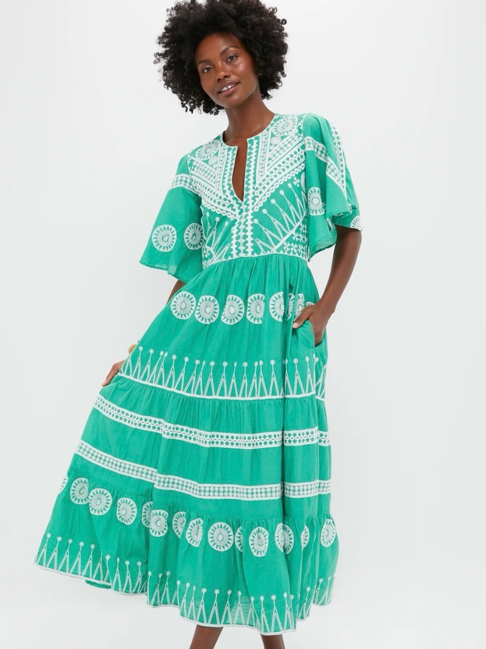 Oliphant Soleil Sage Flirty V-Neck Maxi Dress, Size XS. NWT!